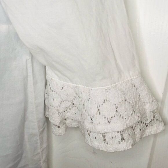 Modcloth White Cotton Short Sleeve Blouse Puff Sleeves Daisy Print Lace White XS - Picture 8 of 11